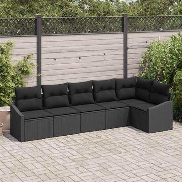 vidaXL Tuinbank Set 6 st Zwart poly rattan, Verzenden