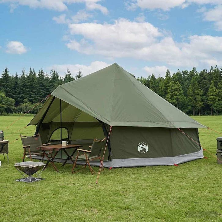 vidaXL Tipi Tent Olijfgroen 600 x 600 x 350 cm Polyester en, Caravanes & Camping, Tentes, Envoi