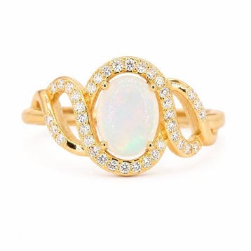 Sans prix de réserve - Bague Plaqué or Opale - Diamant -, Handtassen en Accessoires, Nieuw