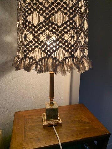 Lampe de table - Onyx, Laiton, Coton - lampe vintage année