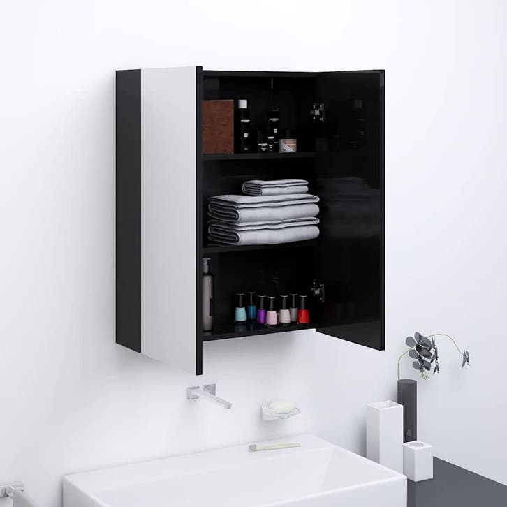 vidaXL Badkamerkast met spiegel 60x15x75 cm MDF glanzend, Maison & Meubles, Tables | Coiffeuses, Envoi