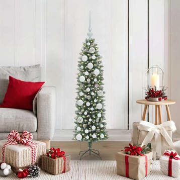 vidaXL Kunstmatige slanke kerstboom Groen en Wit 120 cm, Verzenden