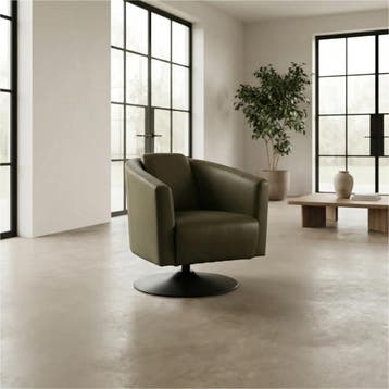 Leren draaifauteuil Press - Massif Olive (olijf/groen) -, Bohemian, Klassiek, Retro, Romantisch, Vintage, Nieuw, Ophalen of Verzenden