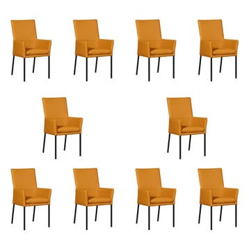 Set van 10 Leren eetkamerstoelen Royal - Toledo Leem, Ophalen of Verzenden