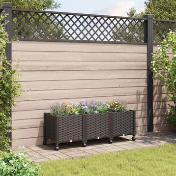 vidaXL Tuin planter met wielen Bruin 120 x 40 x 44 cm PP, Verzenden, Nieuw