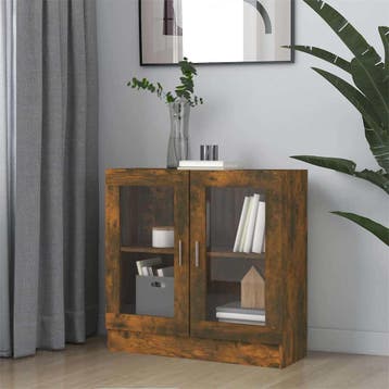 vidaXL Vitrinekast 82,5x30,5x80 cm bewerkt hout gerookt, Verzenden, Nieuw
