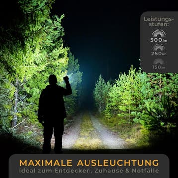 Zaklamp LED - Oplaadbaar - 500 Lumen - Zwart - Lichtmeister, Verzenden, Nieuw