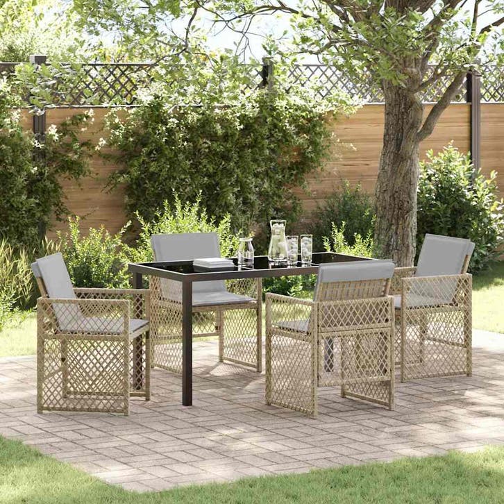 vidaXL Tuin Eettafel Set 5 pcs Beige poly rattan, Tuin en Terras, Tuinsets en Loungesets, Nieuw, Verzenden