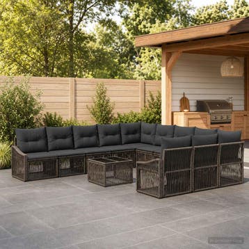 vidaXL Tuinbank Set 12 st Grijs poly rattan, Verzenden, Nieuw