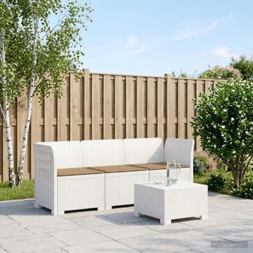 vidaXL 3-Zits Tu bank met Kussens Rattan Look PP Wit, Verzenden, Nieuw