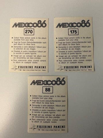 1986 Panini Mexico 86 Emilio Butragueño, Michel Platini,, Collections