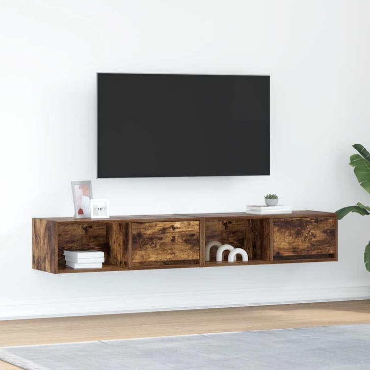 vidaXL Tv-meubelen 2 st 80x31x25,5cm bewerkt hout gerookt, Huis en Inrichting, Kasten |Televisiemeubels, Nieuw, Verzenden