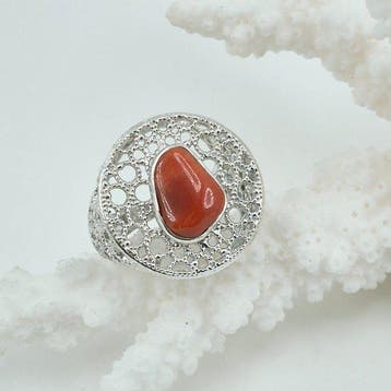 Bloedkoraal - Zilver - Ring - CORALLO MEDITERRANEO