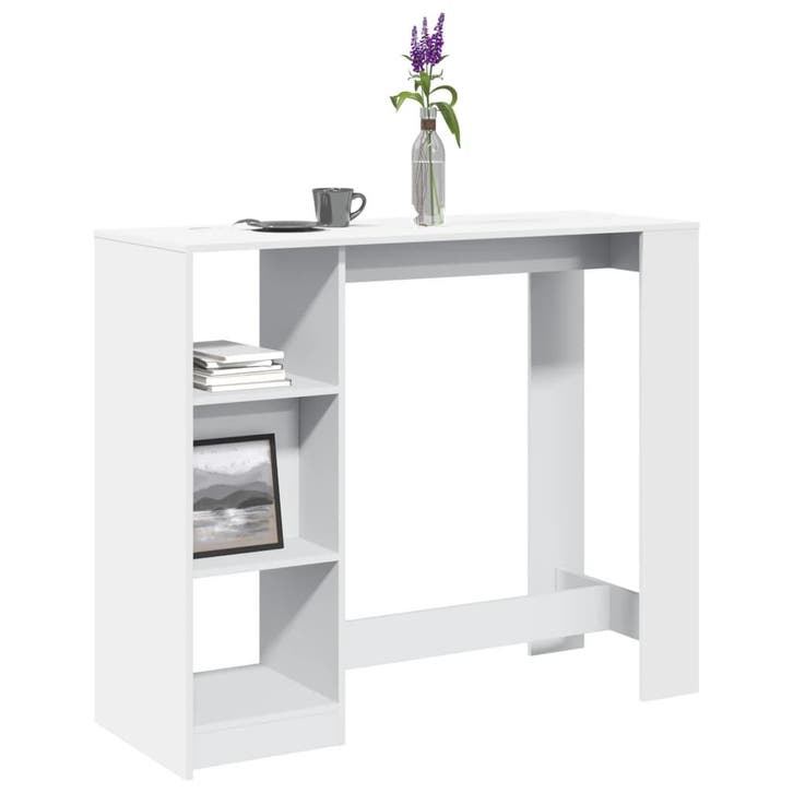 vidaXL Bartafel met schap 124x46x103,5 cm bewerkt hout wit, Huis en Inrichting, Tafels | Eettafels, Nieuw, Verzenden