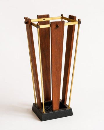 Porte-parapluies - Teck, Laiton - Rare Moderne du milieu du