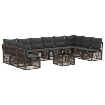 vidaXL Tuinbank Set 11 pcs Grijs poly rattan, Verzenden
