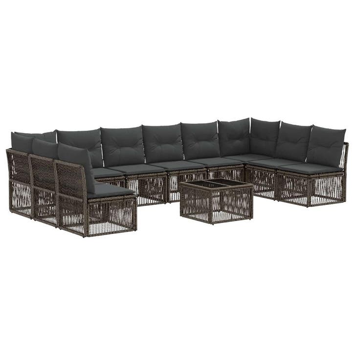 vidaXL Tuinbank Set 11 pcs Grijs poly rattan, Jardin & Terrasse, Ensembles de jardin, Envoi