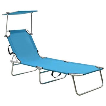 vidaXL Ligbed inklapbaar met luifel aluminium blauw, Verzenden