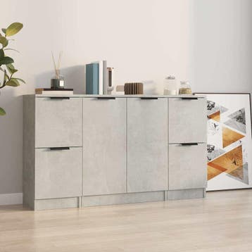 vidaXL Dressoirs 3 st bewerkt hout betongrijs, Huis en Inrichting, Verzenden, Nieuw