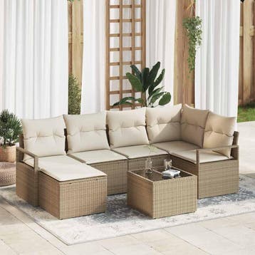 vidaXL Bankstel 7 st Beige en Crème poly rattan, Verzenden, Nieuw