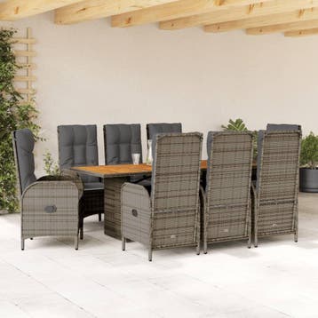 vidaXL 9-delige Tuinset met kussens poly rattan grijs, Verzenden, Nieuw, Tuinset