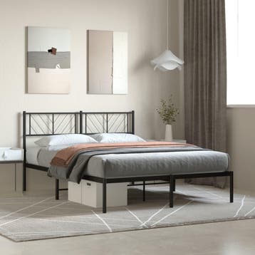 vidaXL Bedframe met hoofdbord metaal zwart 140x200 cm, Verzenden