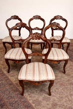 Stoel - Hout, Textiel - 6 stoelen Luigi XV - Hoogte: 100 cm