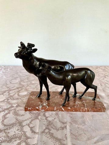 sculptuur, Couple de cervidés - 2,6 kg - 22 cm - Marmer,