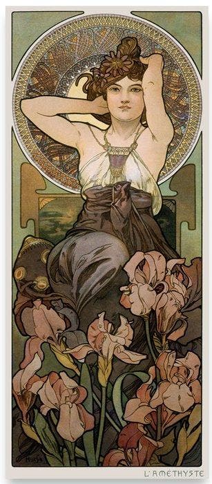 Marie Alphonse Mucha - “Gemstones: Amethyst, 1900”., Antiek en Kunst
