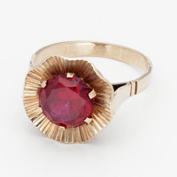 Bague - 9 carats Or jaune - Robijn, Nieuw