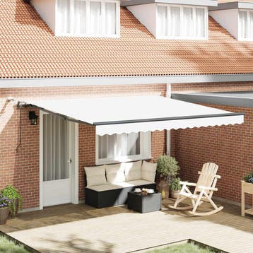 vidaXL Uitschuifbare luifel Wit 400 × 350 cm Polyester, Tuin en Terras, Verzenden, Nieuw