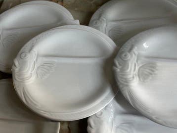 Niderviller Majolica Fish Divided Plates - Bord (6) -