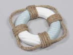 Reddingsboei Hout Maritiem Blauw/Wit met Dik Touw 11 cm, Nieuw