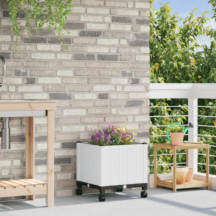 vidaXL Tuin planter met wielen Wit 40 x 40 x 48 cm PP, Tuin en Terras, Bloempotten, Nieuw, Verzenden