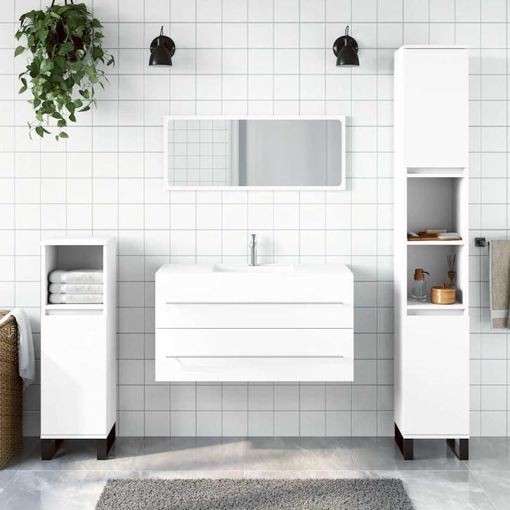 vidaXL Badkamerkast met spiegel bewerkt hout wit, Maison & Meubles, Salle de bain | Meubles de Salle de bain, Envoi
