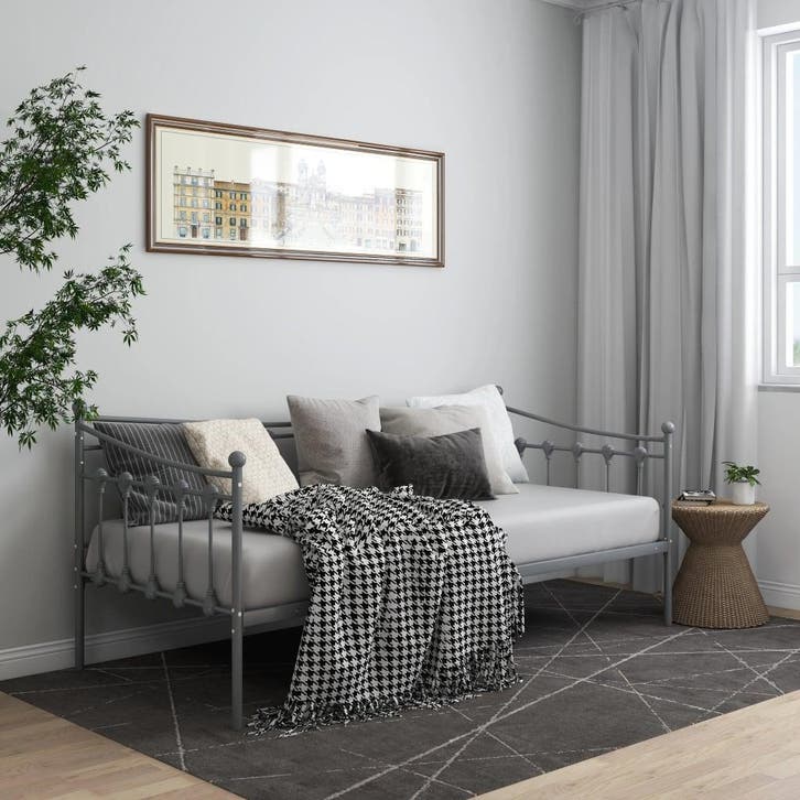 vidaXL Slaapbank metaal grijs 90x200 cm, Huis en Inrichting, Slaapkamer | Bedden, Nieuw, Verzenden