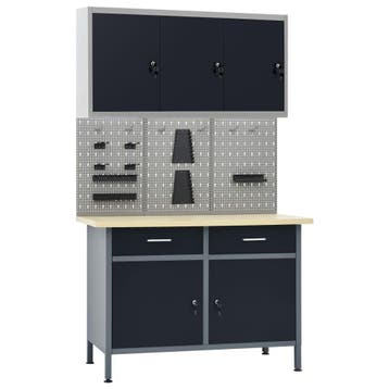 vidaXL Werkbank met drie wandpanelen en een kast, Verzenden