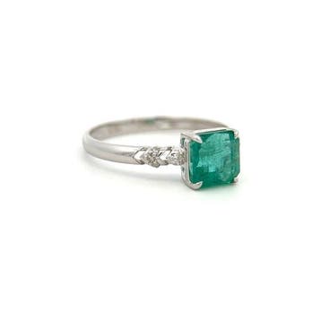 Bague - 14 carats Or blanc - 1.35ct. tw. Émeraude - Diamant, Nieuw