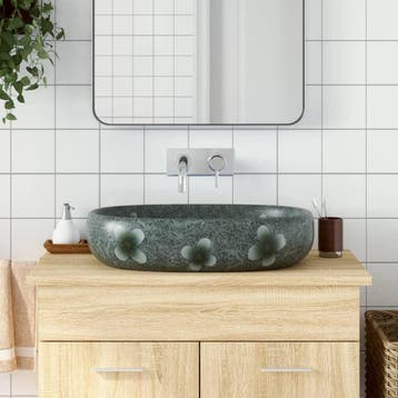 vidaXL Opzetwasbak ovaal 59x40x14 cm keramiek blauw, Verzenden