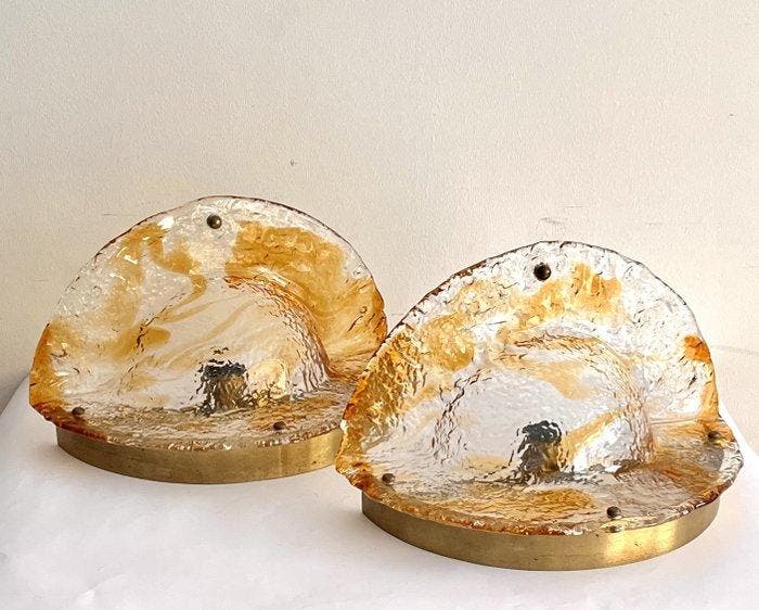 Wandkandelaar (2) - Glas, Messing, Antiquités & Art, Antiquités | Éclairage