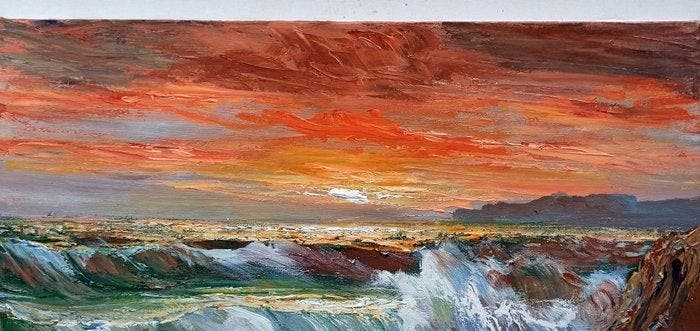 Bruno Di Giulio (1943) - Sea storm at sunset, Antiquités & Art, Art | Peinture | Classique