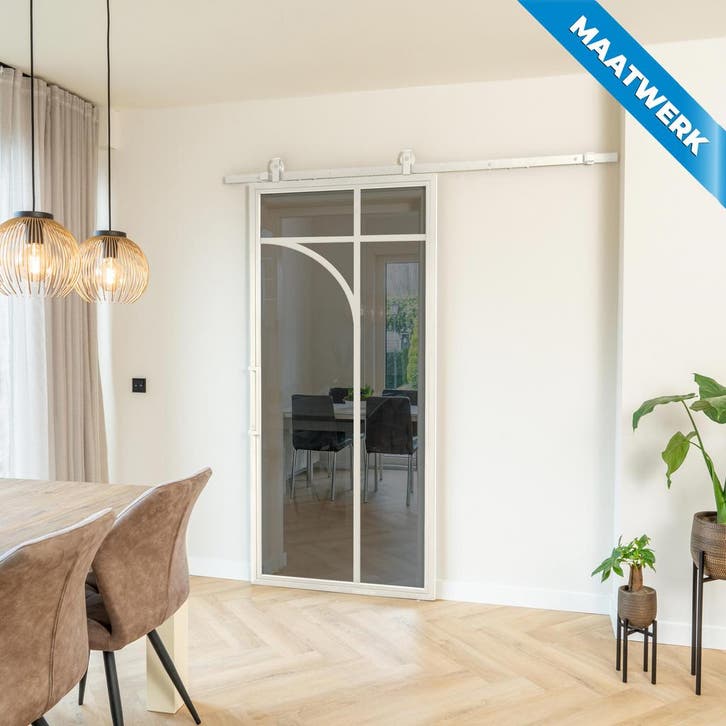 Stalen Schuifdeur Wit 5 Vlaks rond Maatwerk Rook glas, Doe-het-zelf en Bouw, Raamkozijnen en Schuifdeuren, Nieuw, Inclusief glas