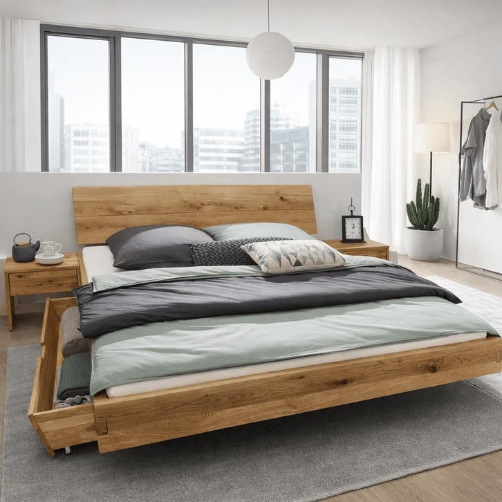 Forestales Navarra met Bedlades Massief Houten Zweefbed - 20, Huis en Inrichting, Slaapkamer | Bedden
