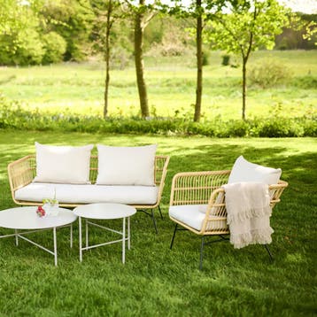 Rotan tuinstoel met zitkussens | Beige | Rattan, Verzenden, Nieuw, Rotan