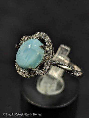 2,86 g - Natuurlijke larimar ring & witte topaas, 925