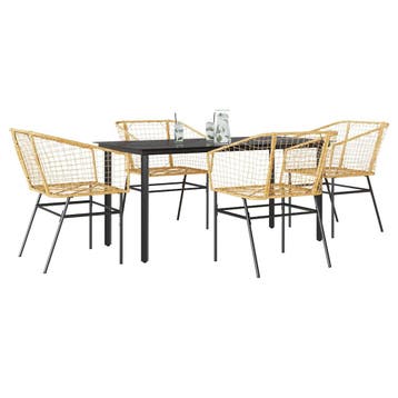 vidaXL 5-delige Tuinset poly rattan glas bruin, Verzenden, Nieuw, Tuinset
