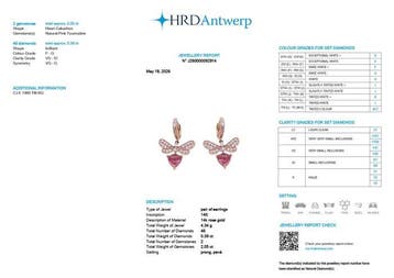 Hangoorbellen - 14 karaat Roségoud - 2.44ct. tw. Toermalijn