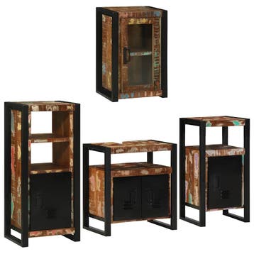 vidaXL Badkamermeubel Set 4 pcs Multikleur Massief, Huis en Inrichting, Badkamer | Badkamermeubels, Verzenden, Nieuw
