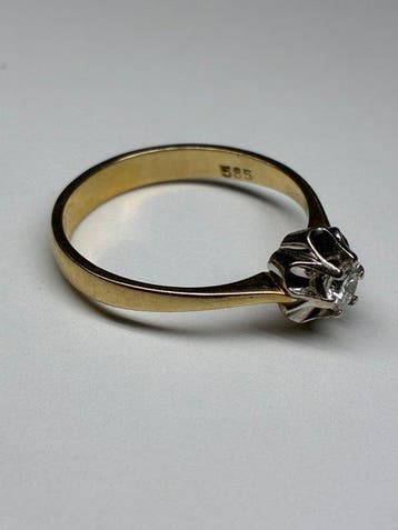 Ring - 14 karaat Geel goud, Witgoud - 0.13ct. tw. Diamant, Nieuw