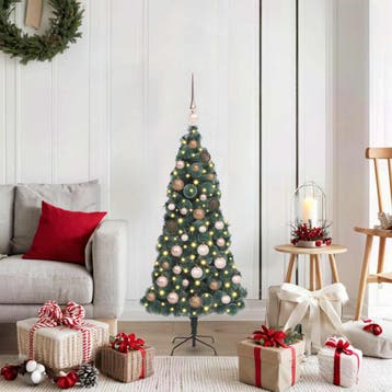 vidaXL Kunstmatige voorverlichte kerstboom met ballenset, Verzenden